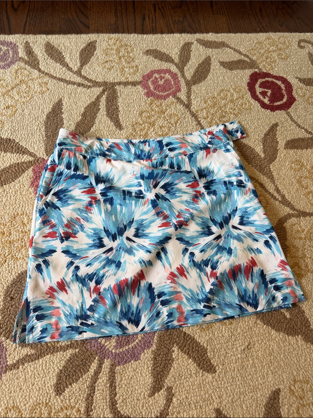 Blue & White Abstract Floral Mini Skirt